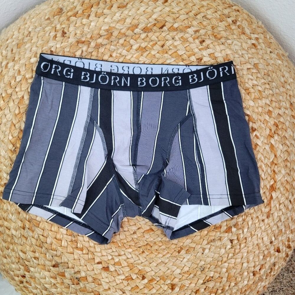 BJORN BORG Anthropologie Black Gray Striped Boxer Short Mid Rise Athletic Trunks